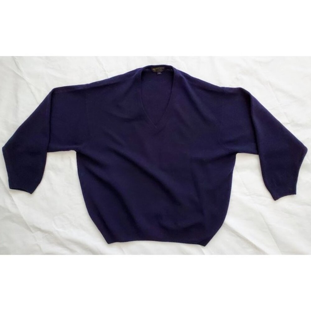 Brooks Brothers 100% Lambswool Navy Blue V-Neck Made in England Sweater Size L